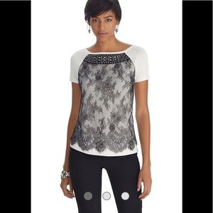NWT White House Black Market Lace Jeweled Sweater